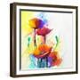 Abstract Oil Painting of Spring Flower. Still Life of Yellow, Pink and Red Poppy. Colorful Bouquet-pluie_r-Framed Art Print