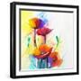 Abstract Oil Painting of Spring Flower. Still Life of Yellow, Pink and Red Poppy. Colorful Bouquet-pluie_r-Framed Art Print