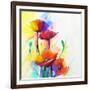 Abstract Oil Painting of Spring Flower. Still Life of Yellow, Pink and Red Poppy. Colorful Bouquet-pluie_r-Framed Art Print