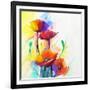 Abstract Oil Painting of Spring Flower. Still Life of Yellow, Pink and Red Poppy. Colorful Bouquet-pluie_r-Framed Art Print