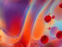 Macro of Oil Drops and Pigment on Water Surface with Bright Background-Abstract Oil Work-Photographic Print