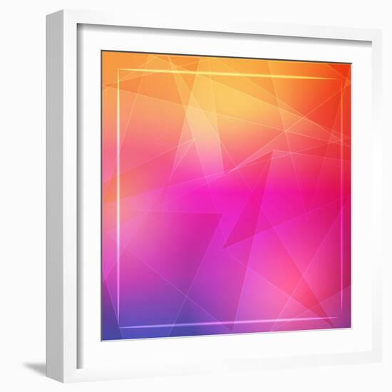 Abstract Orange Pink Background with Shining White Lines and Frame-marinini-Framed Art Print