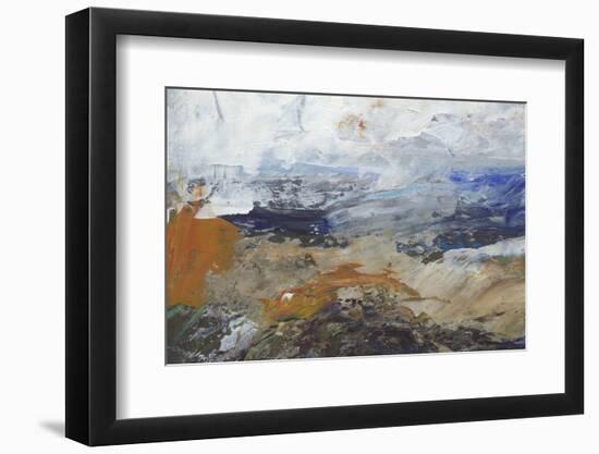 Abstract Painting. Acrylic Texture in Soft Pastel Colors like Gray, Beige, Brown and Blue . Modern-Dina Dankers-Framed Photographic Print