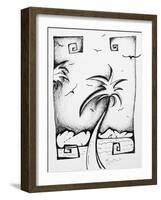 Abstract Palm Tree Black And White I-Megan Aroon Duncanson-Framed Art Print