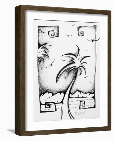 Abstract Palm Tree Black And White I-Megan Aroon Duncanson-Framed Art Print