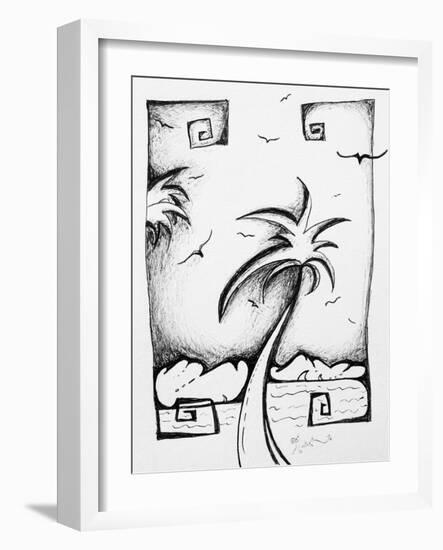 Abstract Palm Tree Black And White I-Megan Aroon Duncanson-Framed Art Print