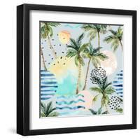 Abstract Pattern of Watercolor Circles, Stripes, and Palm Trees-tanycya-Framed Art Print