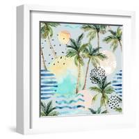 Abstract Pattern of Watercolor Circles, Stripes, and Palm Trees-tanycya-Framed Art Print