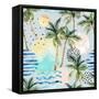 Abstract Pattern of Watercolor Circles, Stripes, and Palm Trees-tanycya-Framed Stretched Canvas