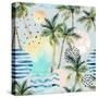 Abstract Pattern of Watercolor Circles, Stripes, and Palm Trees-tanycya-Stretched Canvas