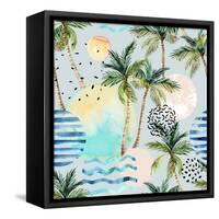 Abstract Pattern of Watercolor Circles, Stripes, and Palm Trees-tanycya-Framed Stretched Canvas