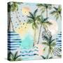 Abstract Pattern of Watercolor Circles, Stripes, and Palm Trees-tanycya-Stretched Canvas