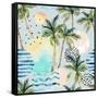 Abstract Pattern of Watercolor Circles, Stripes, and Palm Trees-tanycya-Framed Stretched Canvas