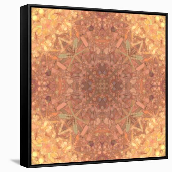 Abstract Pink Peach Stained Glass Kaleidoscope Background-FinaLee-Framed Stretched Canvas