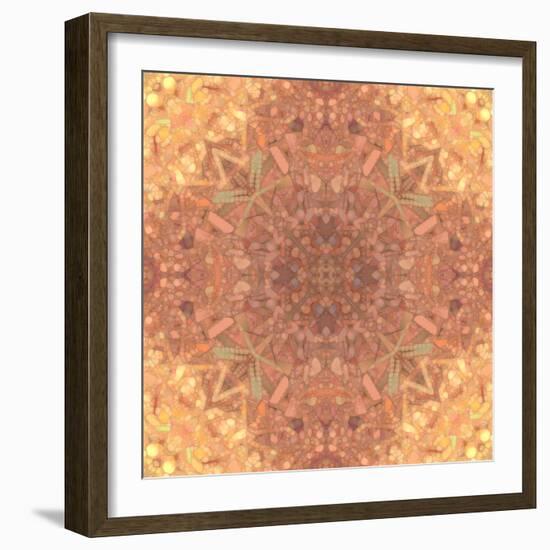 Abstract Pink Peach Stained Glass Kaleidoscope Background-FinaLee-Framed Art Print