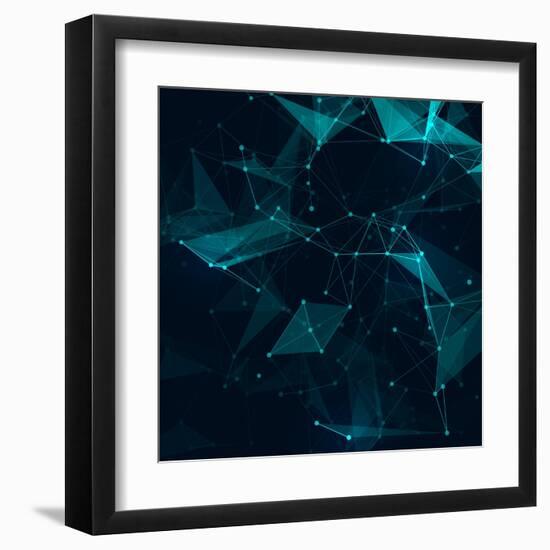 Abstract Polygonal Space Low Poly Dark Background with Connecting Dots and Lines. Connection Struct-Creative Mood-Framed Art Print