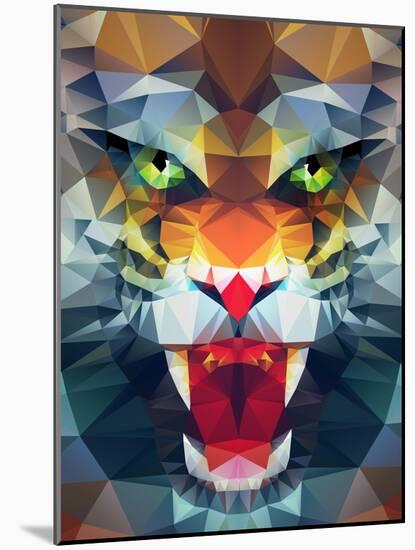 Abstract Polygonal Tiger. Geometric Hipster Illustration. Polygonal Poster-Merfin-Mounted Art Print