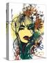 Abstract Print with Female Face, Painted Elements and Flowers-A Frants-Stretched Canvas