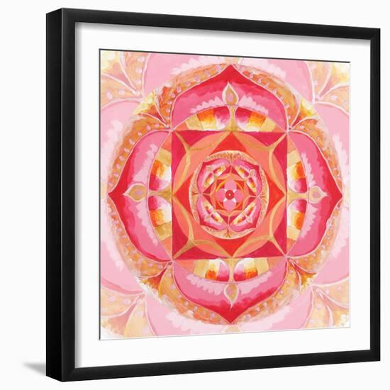 Abstract Red Painted Picture With Circle Pattern, Mandala Of Muladhara Chakra-shooarts-Framed Art Print