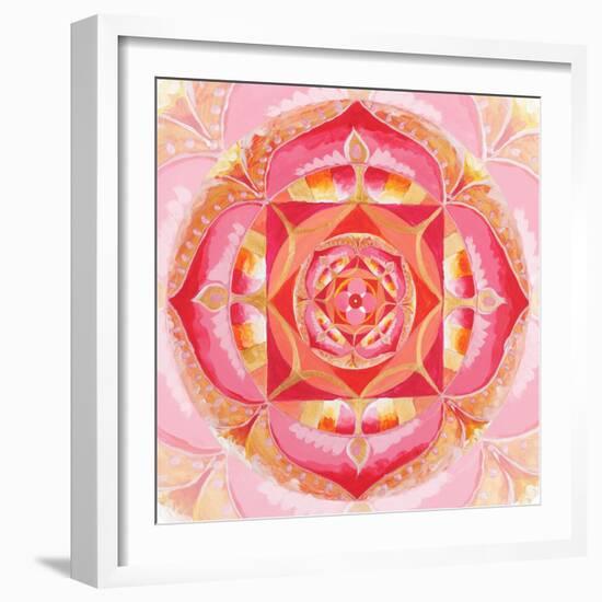 Abstract Red Painted Picture With Circle Pattern, Mandala Of Muladhara Chakra-shooarts-Framed Art Print