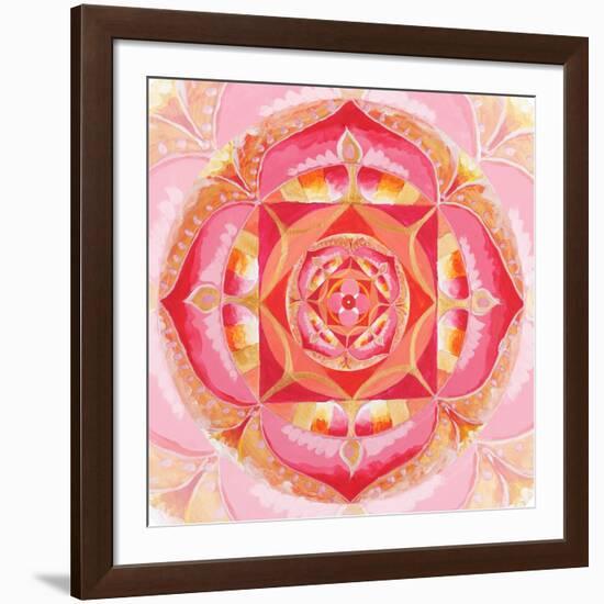 Abstract Red Painted Picture With Circle Pattern, Mandala Of Muladhara Chakra-shooarts-Framed Art Print