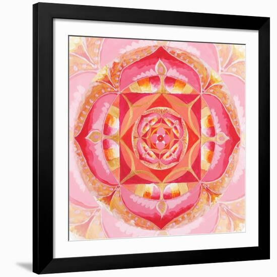 Abstract Red Painted Picture With Circle Pattern, Mandala Of Muladhara Chakra-shooarts-Framed Art Print