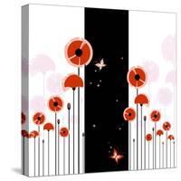 Abstract Red Poppy On Black And White Background-meikis-Stretched Canvas