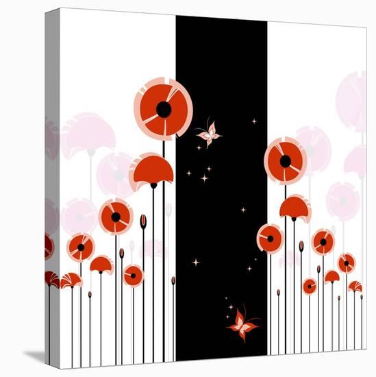 Abstract Red Poppy On Black And White Background-meikis-Stretched Canvas