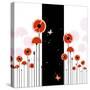 Abstract Red Poppy On Black And White Background-meikis-Stretched Canvas