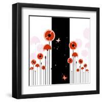 Abstract Red Poppy On Black And White Background-meikis-Framed Art Print