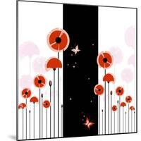 Abstract Red Poppy On Black And White Background-meikis-Mounted Art Print