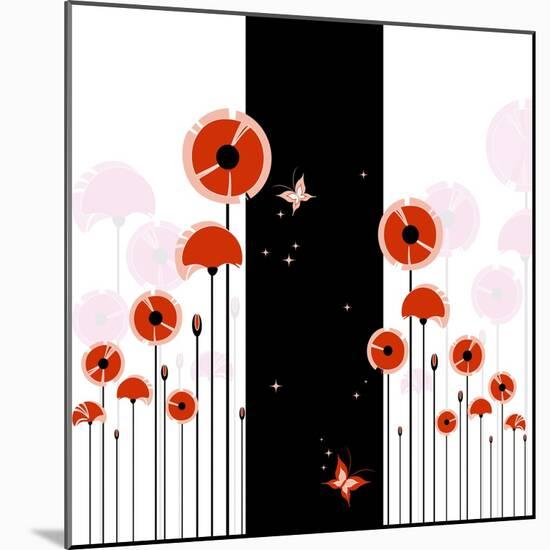 Abstract Red Poppy On Black And White Background-meikis-Mounted Art Print