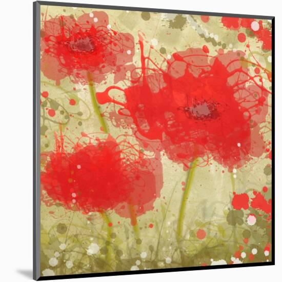 Abstract Red Poppy Trio-Irena Orlov-Mounted Art Print