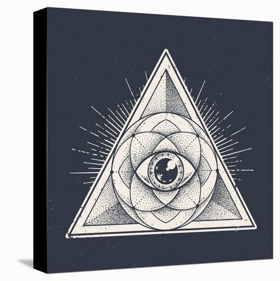 Abstract Sacred Geometry. Geometric Triangle Pattern on Dark Grunge Background. Vector Illustration-Vecster-Stretched Canvas