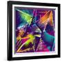 Abstract Seamless Geometric Pattern with Urban Elements, Scuffed, Drops, Sprays, Triangles, Neon Sp-Little Princess-Framed Art Print