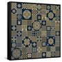 Abstract Seamless Patchwork Background from Metallic Golden Beige and Dark Indigo Blue Ornaments, G-L Kramer-Framed Stretched Canvas