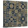 Abstract Seamless Patchwork Background from Metallic Golden Beige and Dark Indigo Blue Ornaments, G-L Kramer-Stretched Canvas