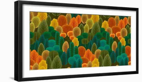 Abstract Seamless Pattern with Autumn Forest. Trees, Bushes, Grass, Foliage.-Nadezda_Grapes-Framed Photographic Print