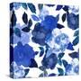 Abstract Seamless Watercolor Hand Painted Background. Isolated Blue Flowers and Leafs. Vector Illus-ZUBKOVA IULIIA-Stretched Canvas