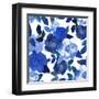 Abstract Seamless Watercolor Hand Painted Background. Isolated Blue Flowers and Leafs. Vector Illus-ZUBKOVA IULIIA-Framed Art Print