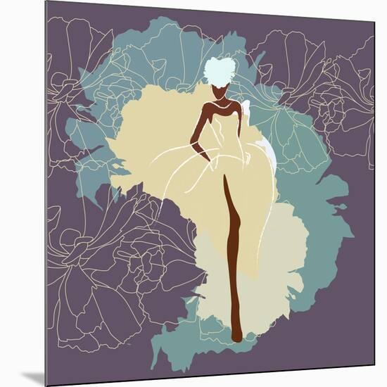 Abstract Sketch of a Woman in a Wedding Dress, Background of Watercolor Spots, Fashion Week, Color-Viktoriya Panasenko-Mounted Art Print