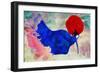 Abstract Sketch of a Woman in Navy  Blue,  Floral Dress and  Red Hat in Form Poppy, Color Fashion P-Viktoriya Panasenko-Framed Art Print