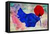 Abstract Sketch of a Woman in Navy  Blue,  Floral Dress and  Red Hat in Form Poppy, Color Fashion P-Viktoriya Panasenko-Framed Stretched Canvas