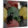 Abstract Sketch of Fun Little Black and White Kittens on a Colorful Background with Polka Dots, Fas-Viktoriya Panasenko-Mounted Art Print