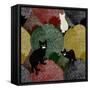 Abstract Sketch of Fun Little Black and White Kittens on a Colorful Background with Polka Dots, Fas-Viktoriya Panasenko-Framed Stretched Canvas