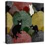 Abstract Sketch of Fun Little Black and White Kittens on a Colorful Background with Polka Dots, Fas-Viktoriya Panasenko-Stretched Canvas