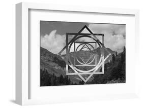 Abstract Sky Geometric Landscape - Mountains and Cumulus Clouds-meow_meow-Framed Photographic Print