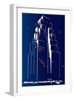 Abstract Skyscraper at Night-null-Framed Giclee Print