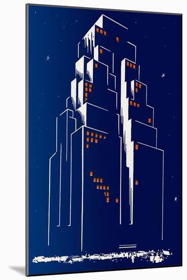Abstract Skyscraper at Night-null-Mounted Giclee Print