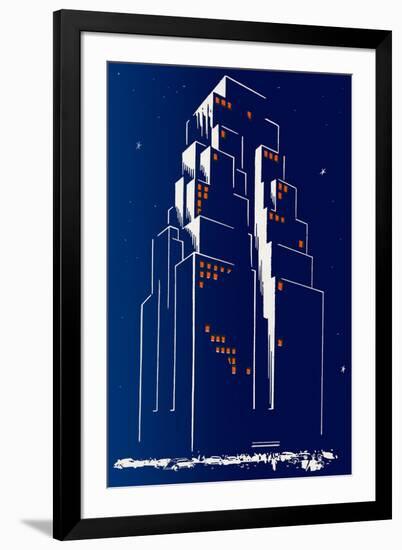 Abstract Skyscraper at Night-null-Framed Giclee Print